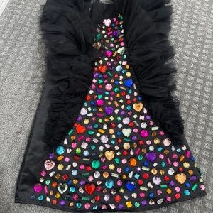 Lola  Black Dress with Multicolor Gemstones